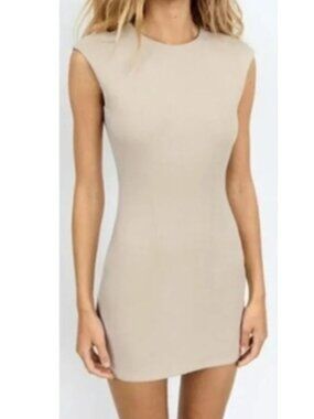 Zara Sheath Dress S Beige Sleeveless Tailored Cotton Blend Minimalist NWOT